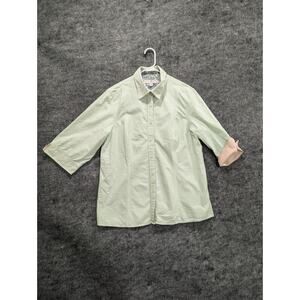 Tommy Hilfiger Women's Green & White Striped Flip Cuff Button Up Top Size 16